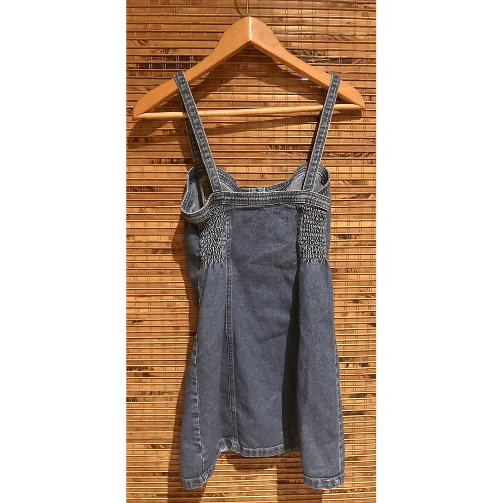 Pacsun Denim Bodycon Dress Womens S Blue Smocked Back Sleeveless Button‎ Front - Picture 4 of 10